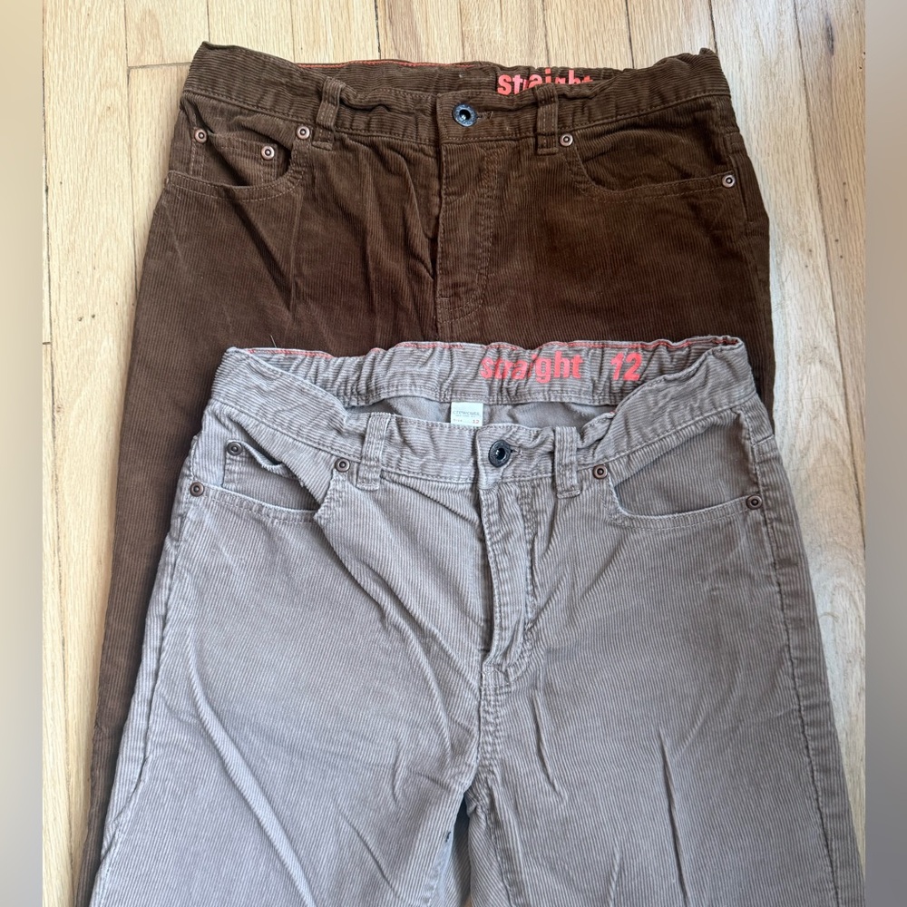 J CREW CREWCUTS Boys Set of 2 corduroy pants Brown & Tan Size 12 EUC